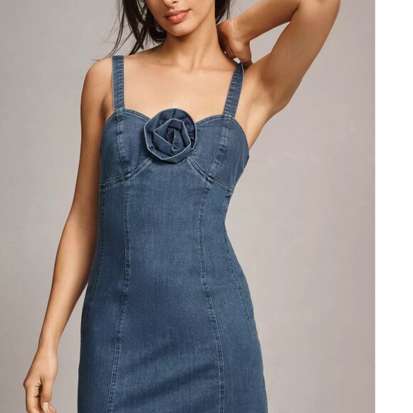 Porridge Rosette Denim Slim Mini Dress - Picture 4 of 8